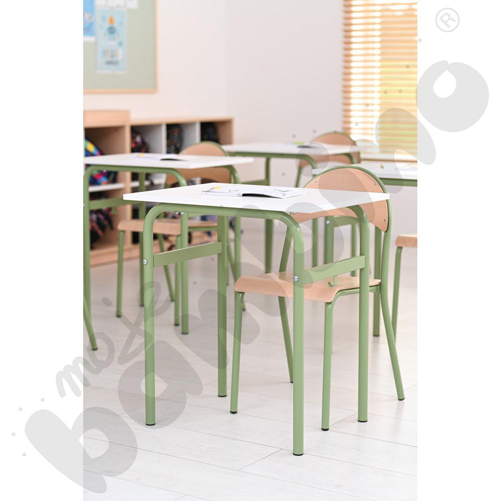 Stół Daniel 1-os. biały z krzesłem P, rozm. 6, oliwkowe