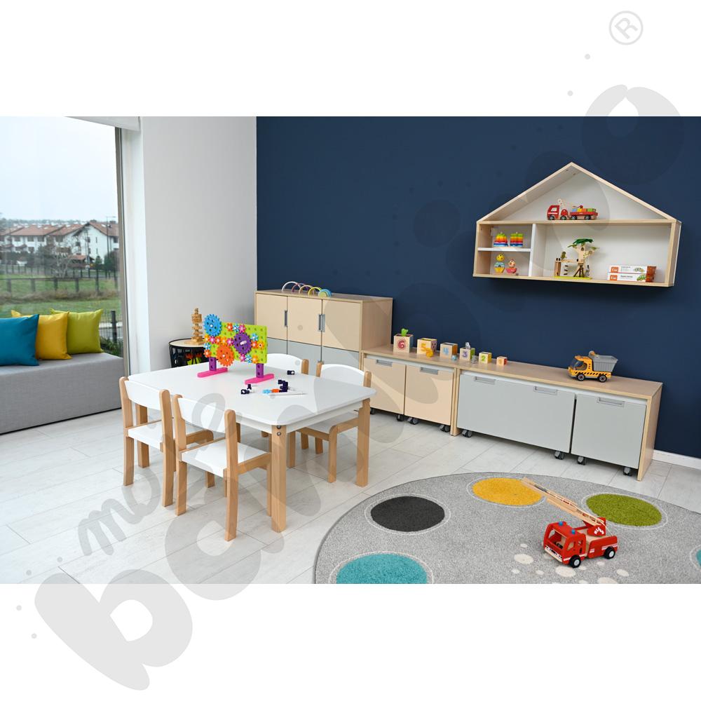 Szafka wisząca Kika - domek Quadro biały, skrzynia klon 