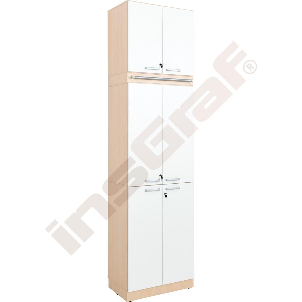 Grande - Vysoký regál s modulem pro upevnění žebříku 42 - světlý javorovo-bílý
