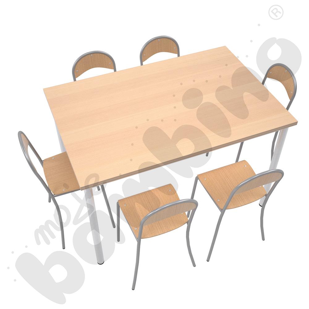 Stół Mila 120 x 80 klon z 6 krzesłami P aluminium, rozm. 5