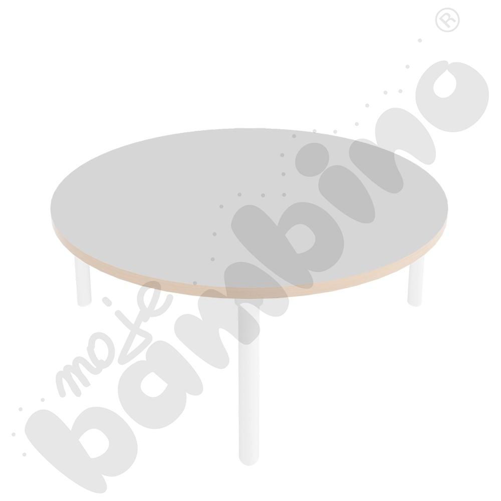 Stół Marcus śr. 120 cm, rozm. 1, nogi drewniane białe, blat jasnoszary, obrzeże ABS