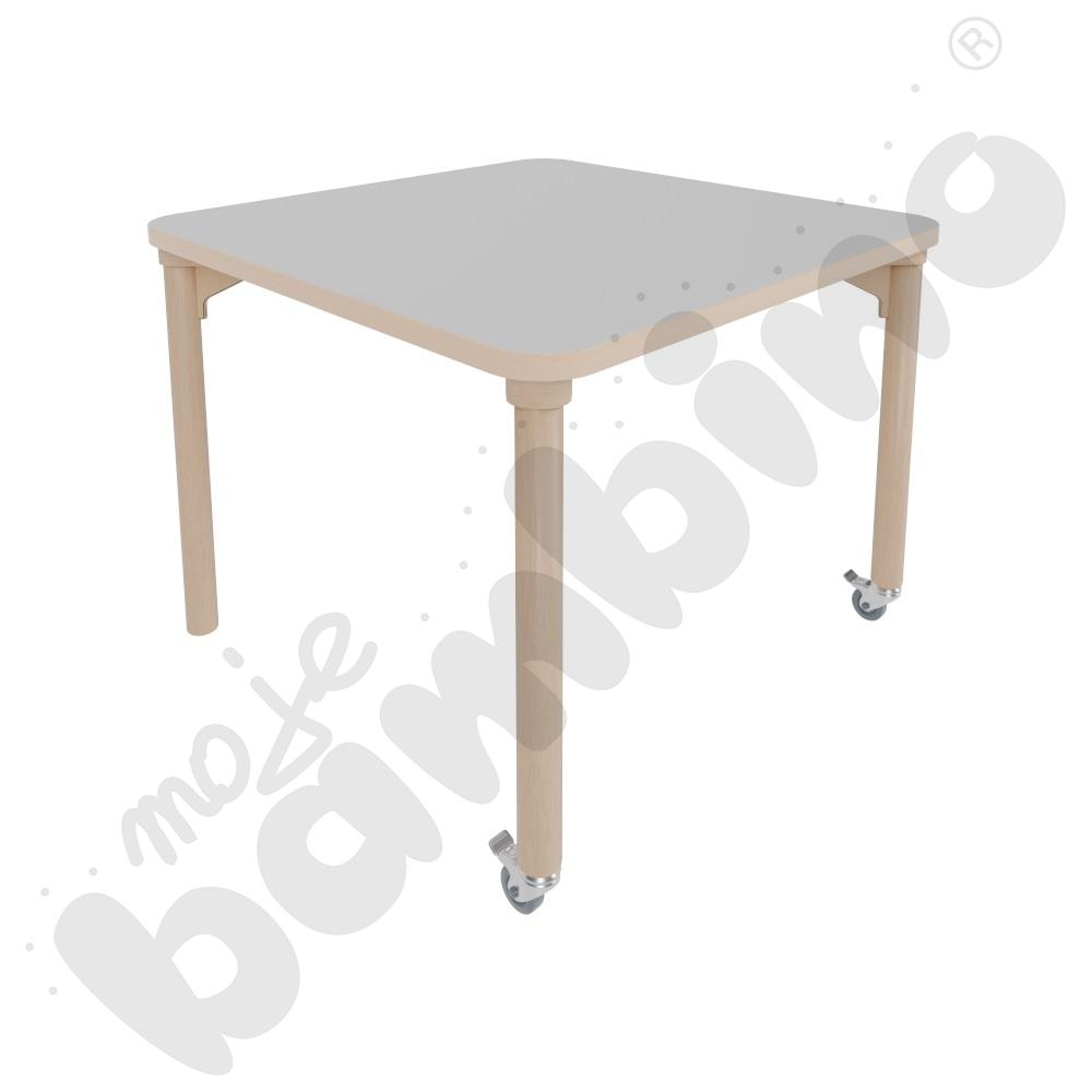 Stół Marcus 80 x 80 cm, rozm. 4, nogi drewniane brzozowe z 2 kółkami, blat jasnoszary, obrzeże ABS