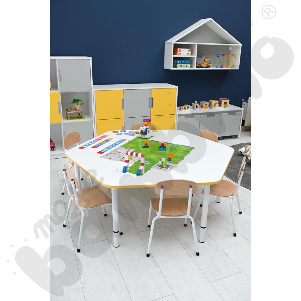 Blat Quadro biały sześciokątny, żółte obrzeże