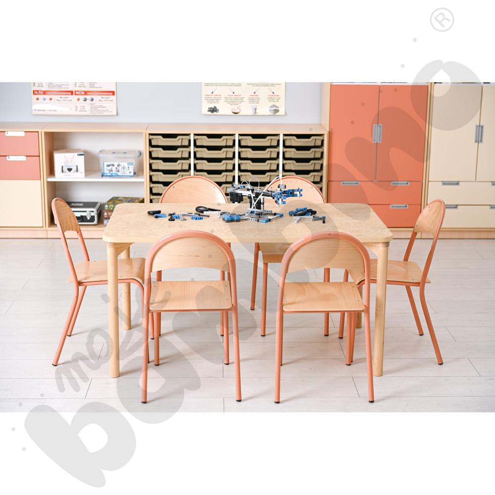 Cichy stół Marcus 140 x 80 beżowy z 6 krzesłami P łososiowymi, rozm. 5