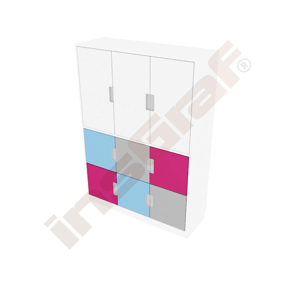 
Schrank mit bunten Türen, B 116, H 164, weiß - weiß/hellblau/magenta (Quadro 97W-180°)
