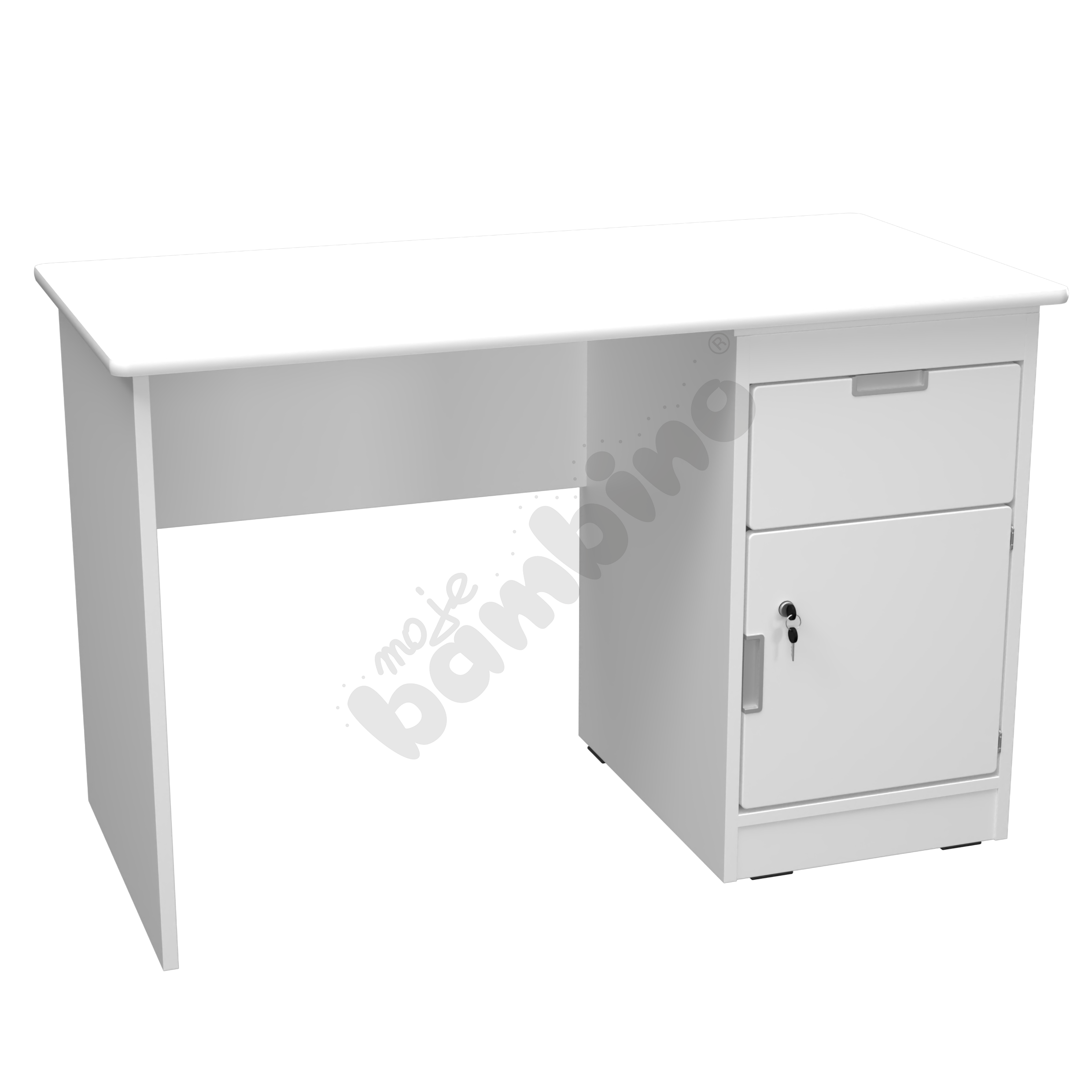 Quadro - biurko z szafką i 1 szufladą 90 st.  - białe, w białej skrzyni