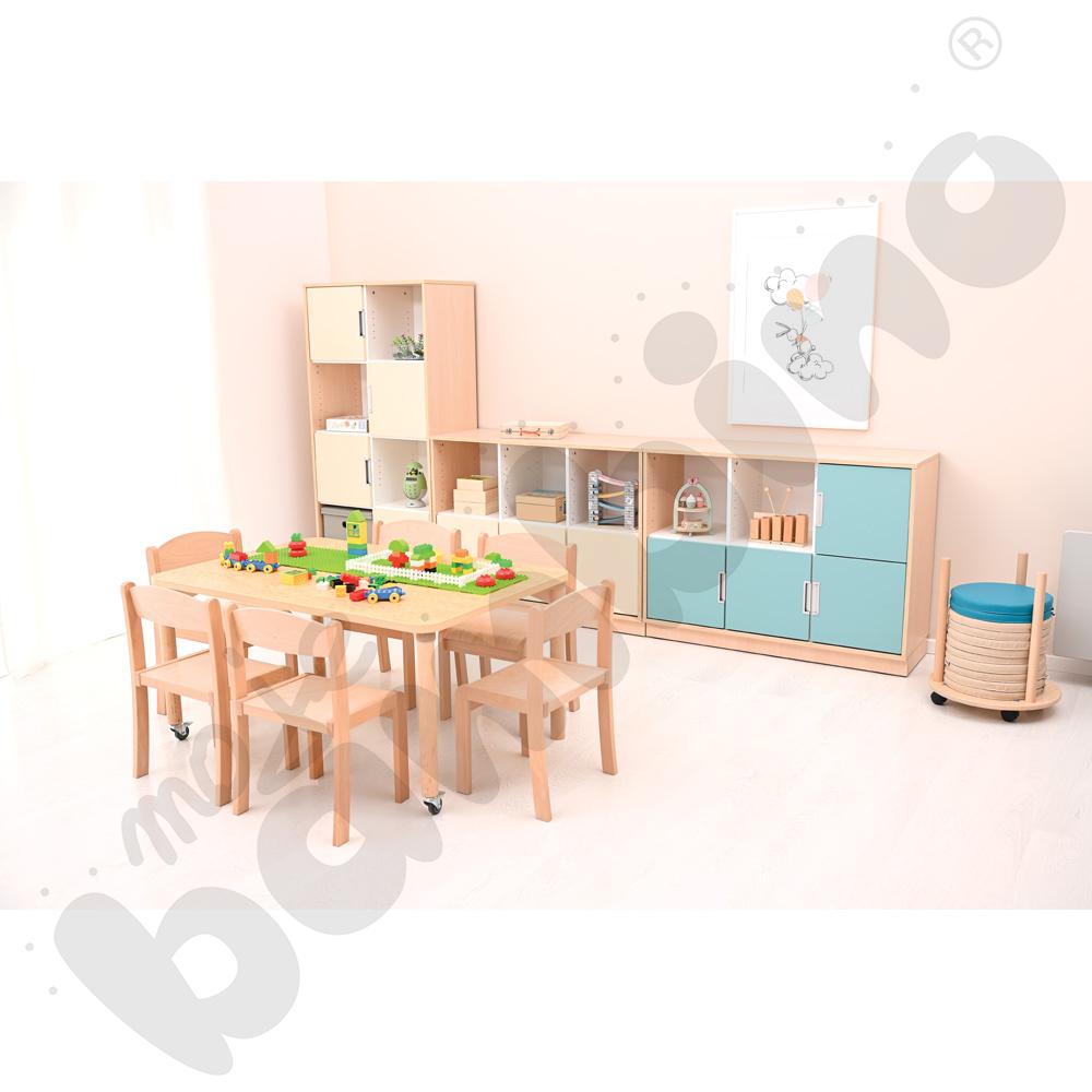 Stół Marcus 120 x 80 cm, rozm. 3, nogi drewniane brzozowe z 2 kółkami, blat cichy beżowy, obrzeże ABS