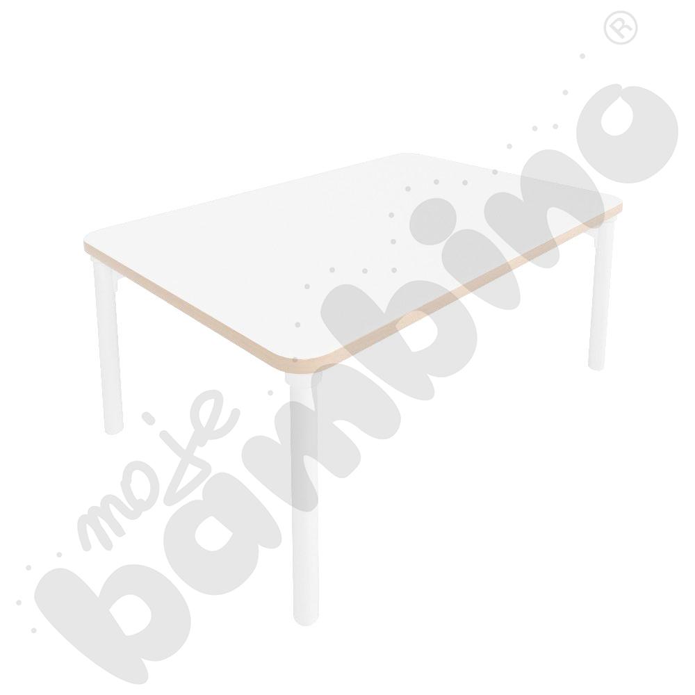 Stół Marcus prostokątny 80 x 120 rozm. 2, stelaż drewniany biały, stopka drewniana, blat biały, narożniki zaokrąglone