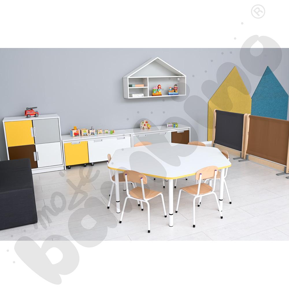 Blat Quadro biały sześciokątny, żółte obrzeże