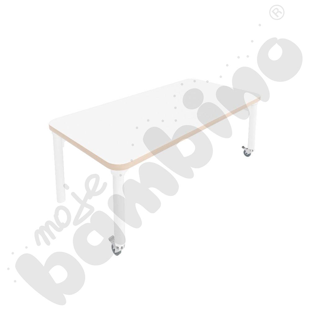 Stół Marcus 120 x 60 cm, rozm. 1, nogi drewniane białe z 2 kółkami, blat HPL biały, obrzeże ABS