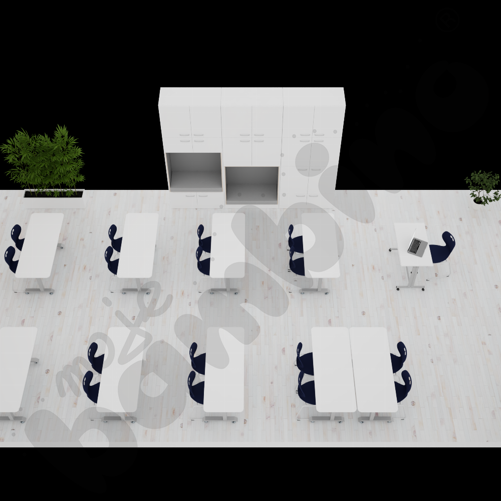 Sala szkolna w białej kolorystyce 