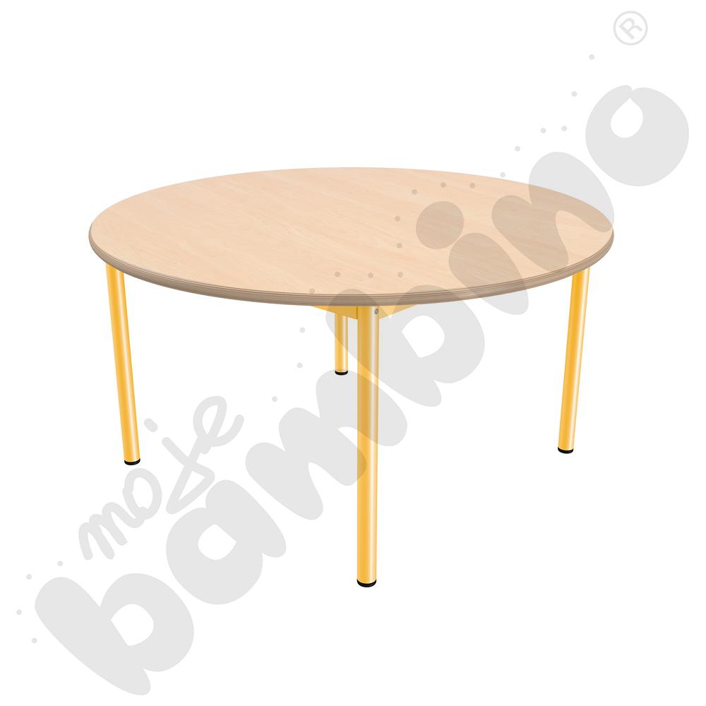 Stół Mila okrągły 120 cm, rozm. 3, blat klon, stelaż musztardowy