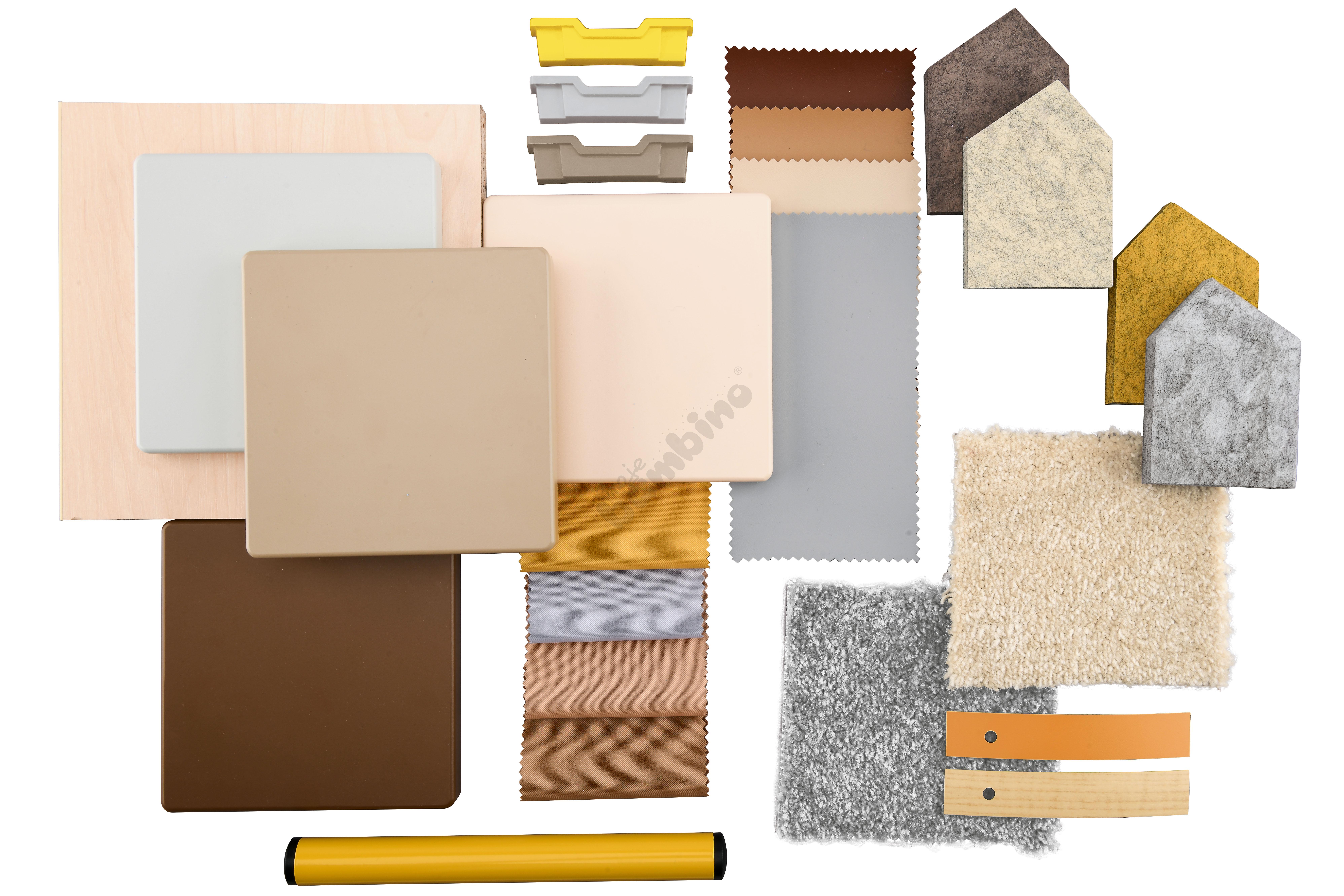 Sala przedszkolna Quadro w kolorystyce beżowo-musztardowej