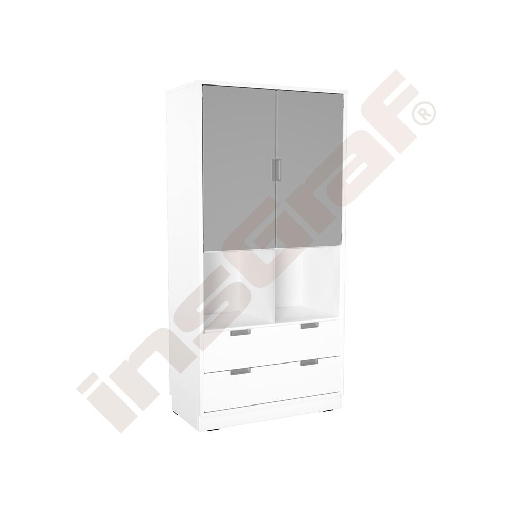 
Kombischrank XL mit 2 breiten Schubladen, Türen und offenen Fächern, B 79, weiß - weiß/grau (Quadro 239W-180°)
