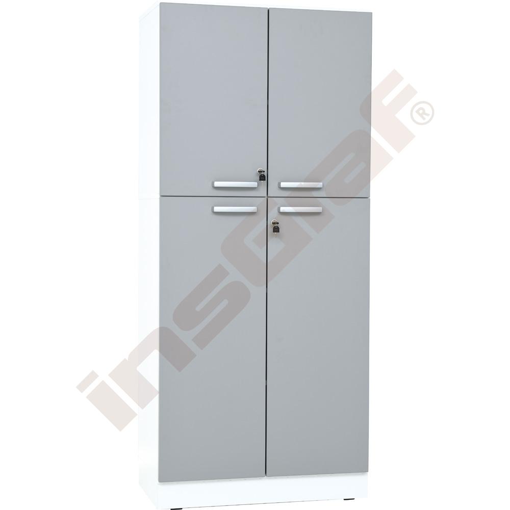 
Hochschrank, H 187, T 48, abschließbar - weiß , Türen grau (Grande 74)

