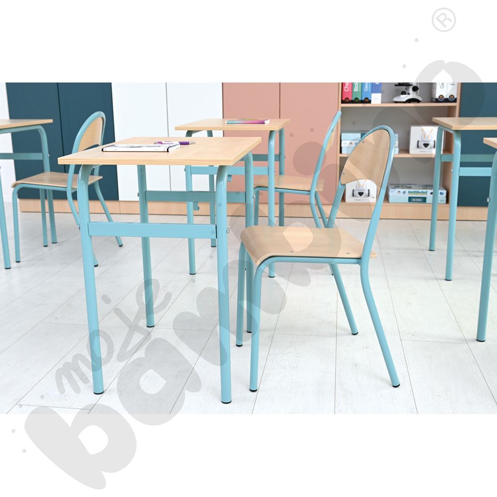 Stół Daniel 1-os. klon 375 z krzesłem P, rozm. 6, turkusowe