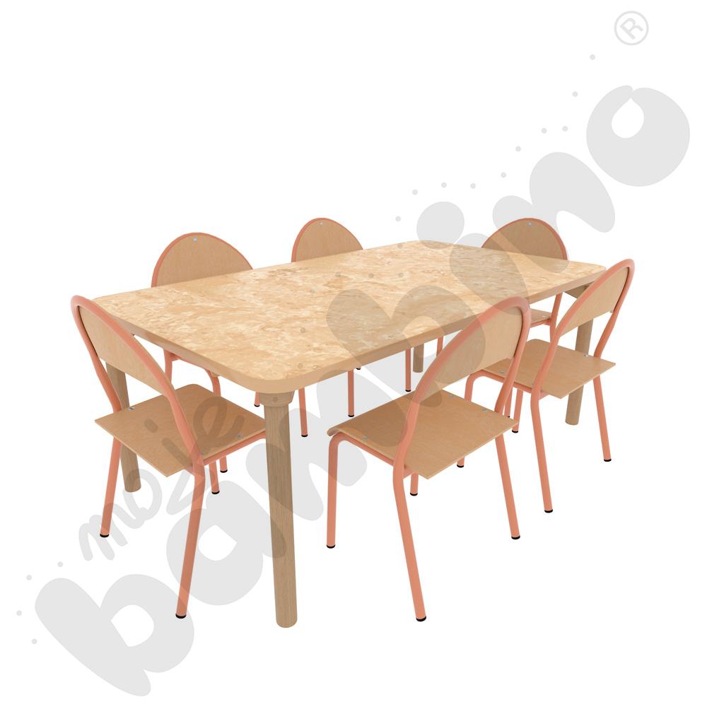 Cichy stół Marcus 140 x 80 beżowy z 6 krzesłami P łososiowymi, rozm. 4