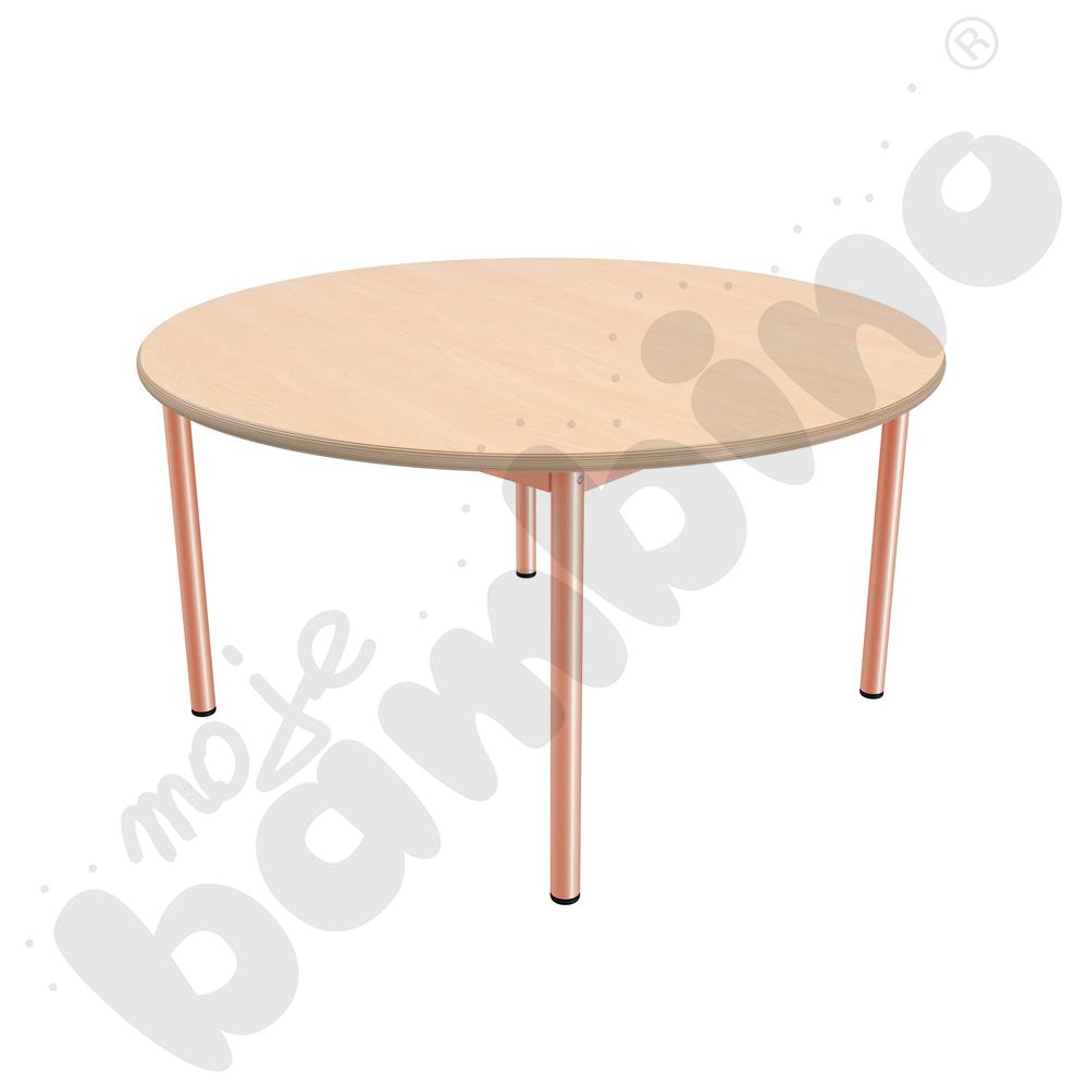 Stół Mila okrągły 120 cm, rozm. 6, blat klon, stelaż łososiowy