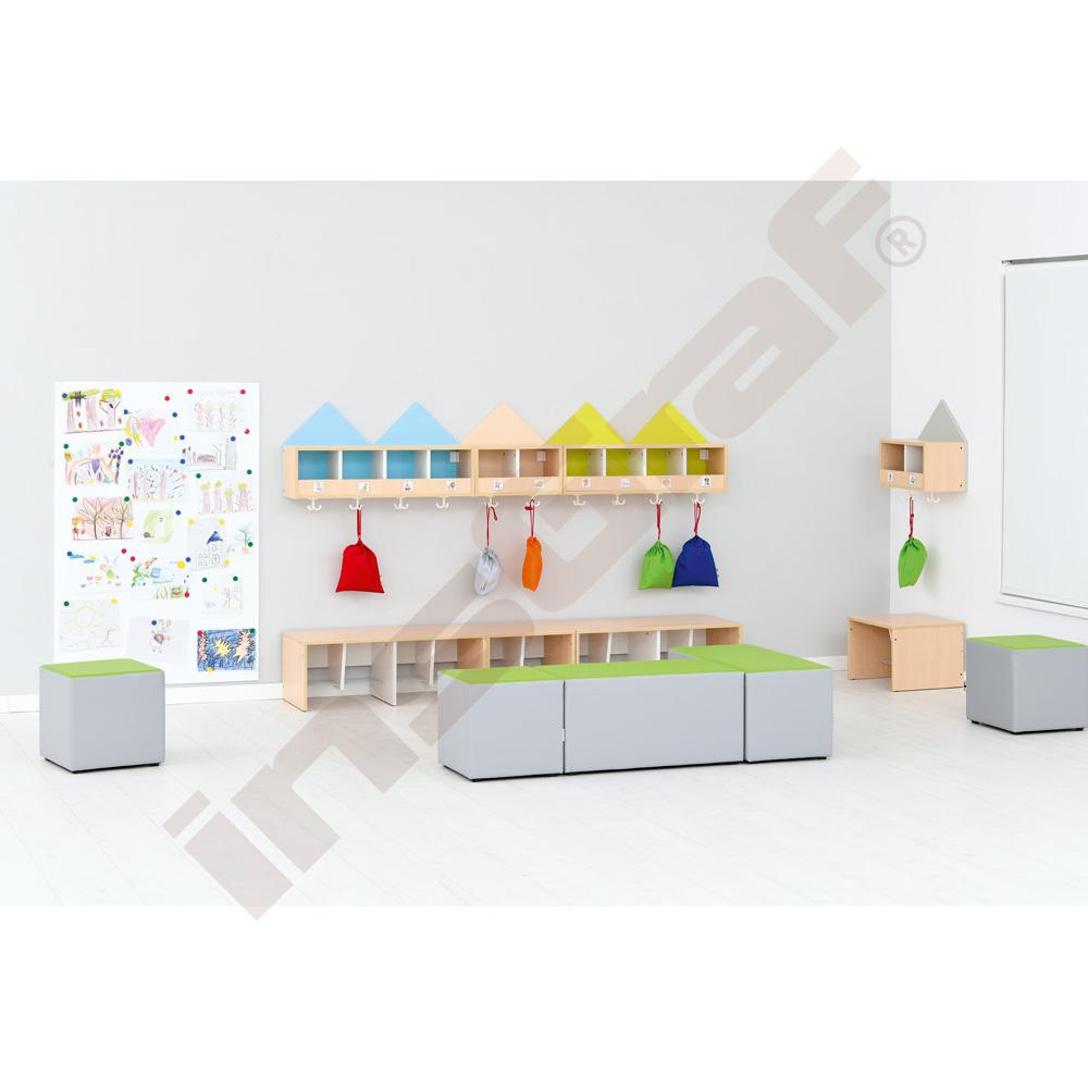 Šatňová lavička Domček pre 2 osoby, šírka 65,40 cm, javor