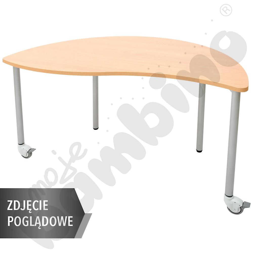 Stół Mila półokrągły z falą 140x70, blat brzoza, narożniki zaokrąglone, rozm. 2 z dwoma kółkami