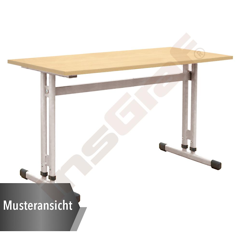 
Schüler-Kufentisch IN-R, Zweier, hvstb. 3-7, TH 59-82 cm, rechtwinklige Ecken, Beine alufarben - Ahorn E
