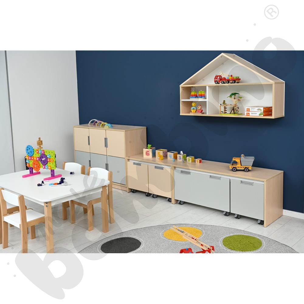 Szafka wisząca Kika - domek Quadro biały, skrzynia klon 