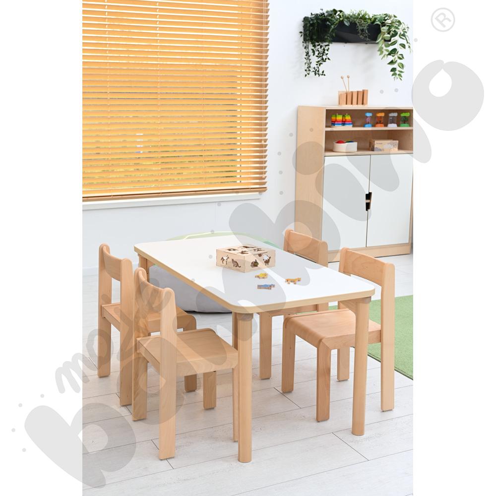 Stół Marcus prostokątny 60 x 120 rozm. 3, stelaż drewniany brzozowy, stopka drewniana, blat biały, narożniki zaokrąglone