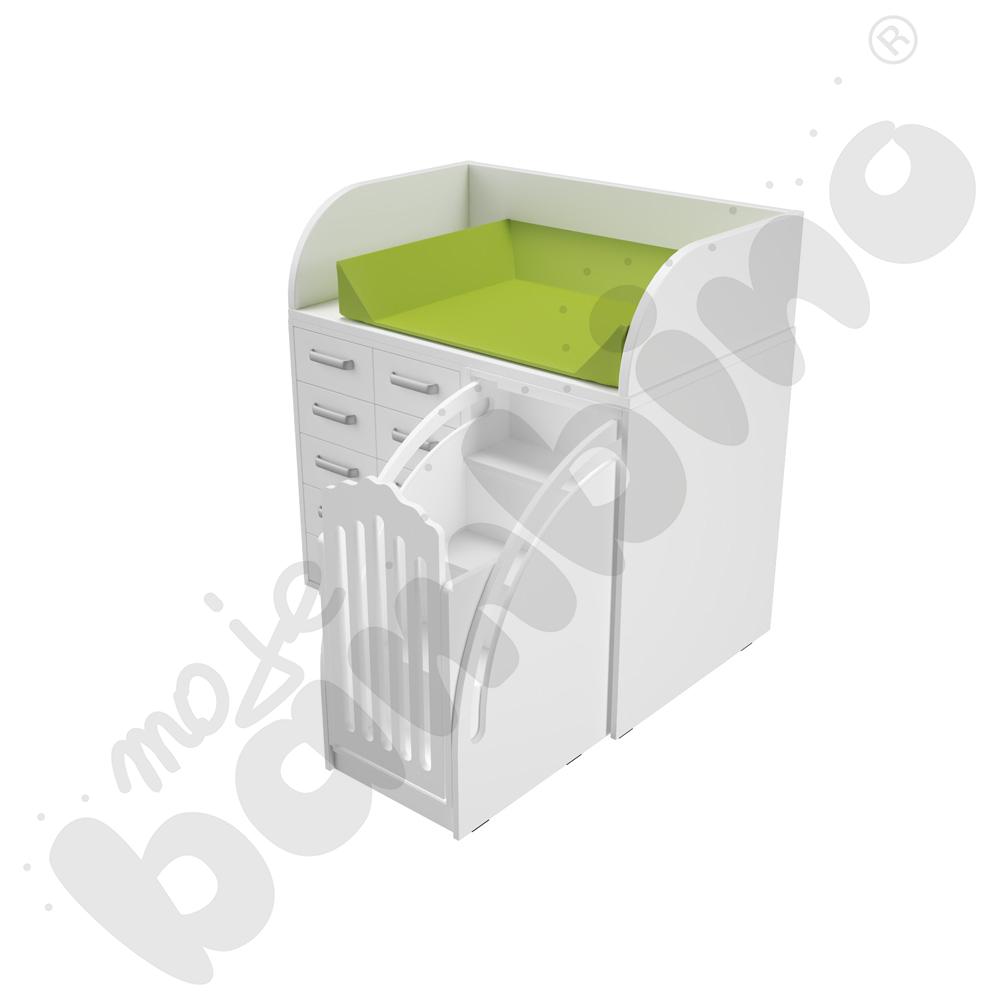 Przewijak, szer. 115 cm, ze schodami - zielony materac - skrzynia biała