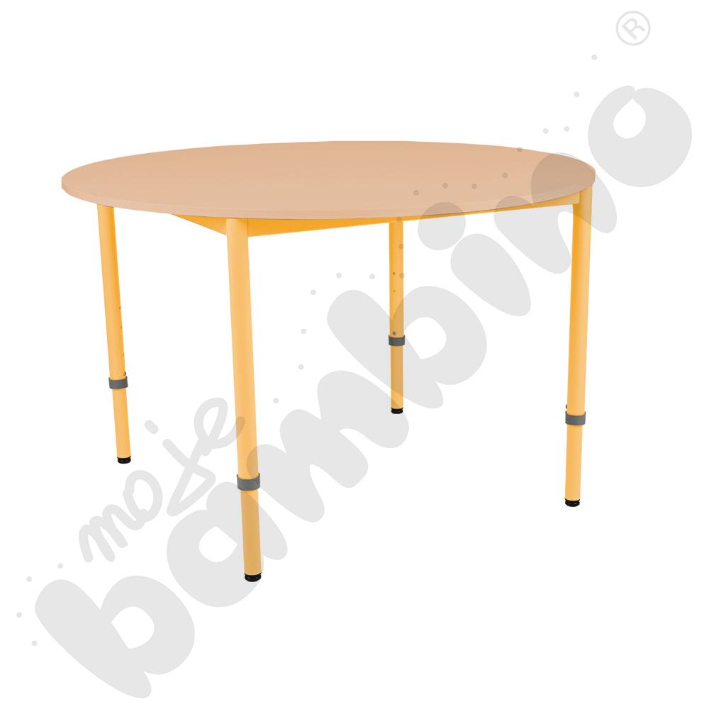 Stół Mila okrągły 120 cm, z reg. wys. 3-6, blat klon jasny, stelaż musztardowy