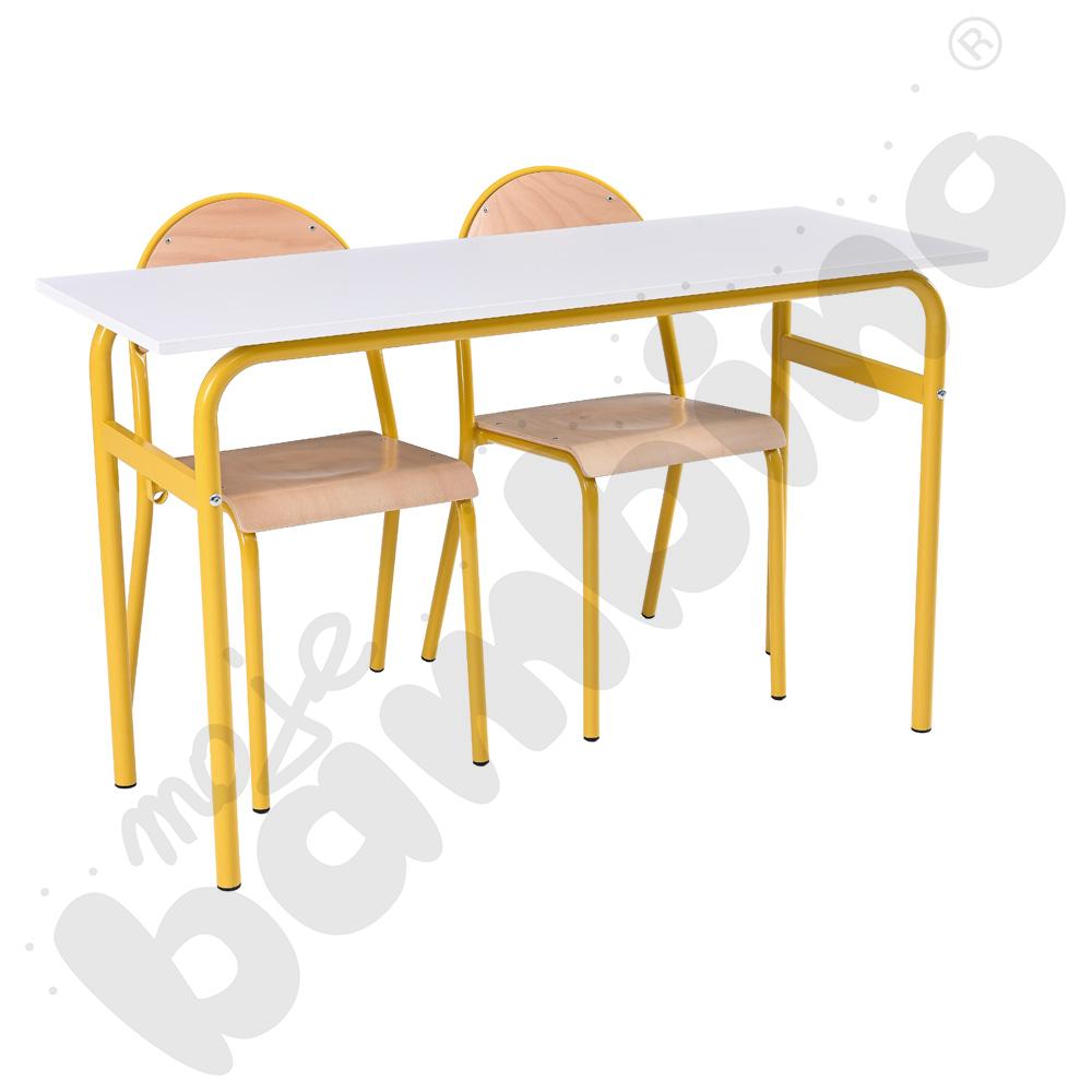 Stół Daniel 2-os. biały z krzesłami P, rozm. 6, musztardowy