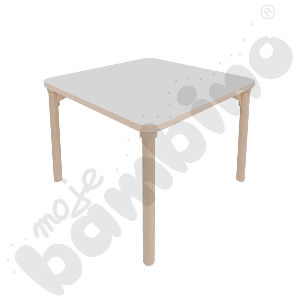 Stół Marcus kwadratowy 80 x80 rozm. 3, stelaż drewniany brzozowy, stopka drewniana, blat szary, narożniki zaokrąglone