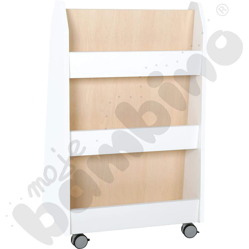 Quadro – dwustronna biblioteczka mobilna, biała, skrzynia klon jasny