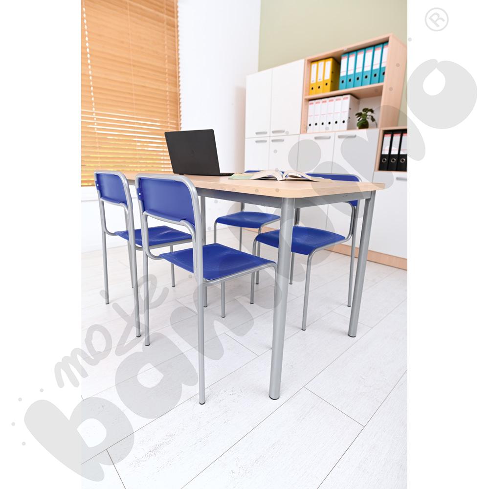 Stół Mila 140 x 70 brzoza z 4 krzesłami Next alu niebieskimi, rozm. 6