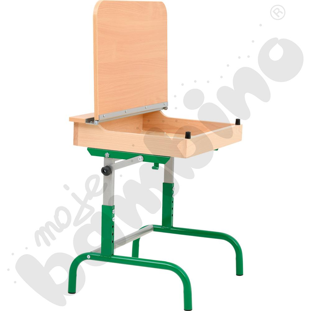 Stół z drewnianą skrzynką na książki, zielony