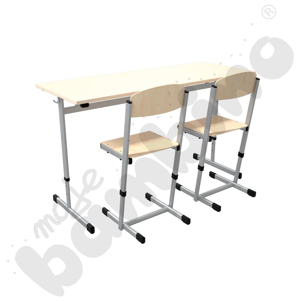 Stół IN-R 2-os. klon jasny z koszykami i krzesłami T wzmocnionymi, rozm. 5-6, aluminium