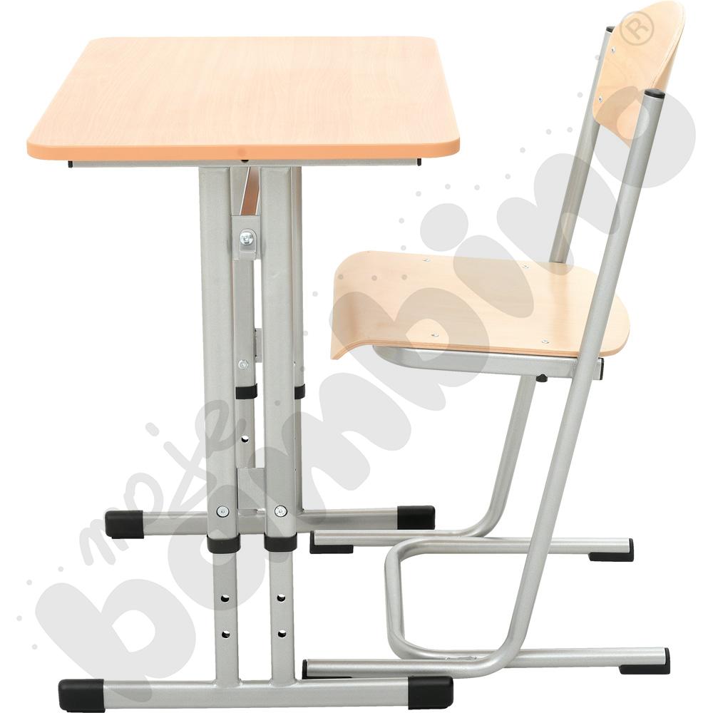 Stół IN-R 70x50 rozm. 3-7, 1-os., stelaż aluminium, blat buk, obrzeże PU, narożniki zaokrąglone