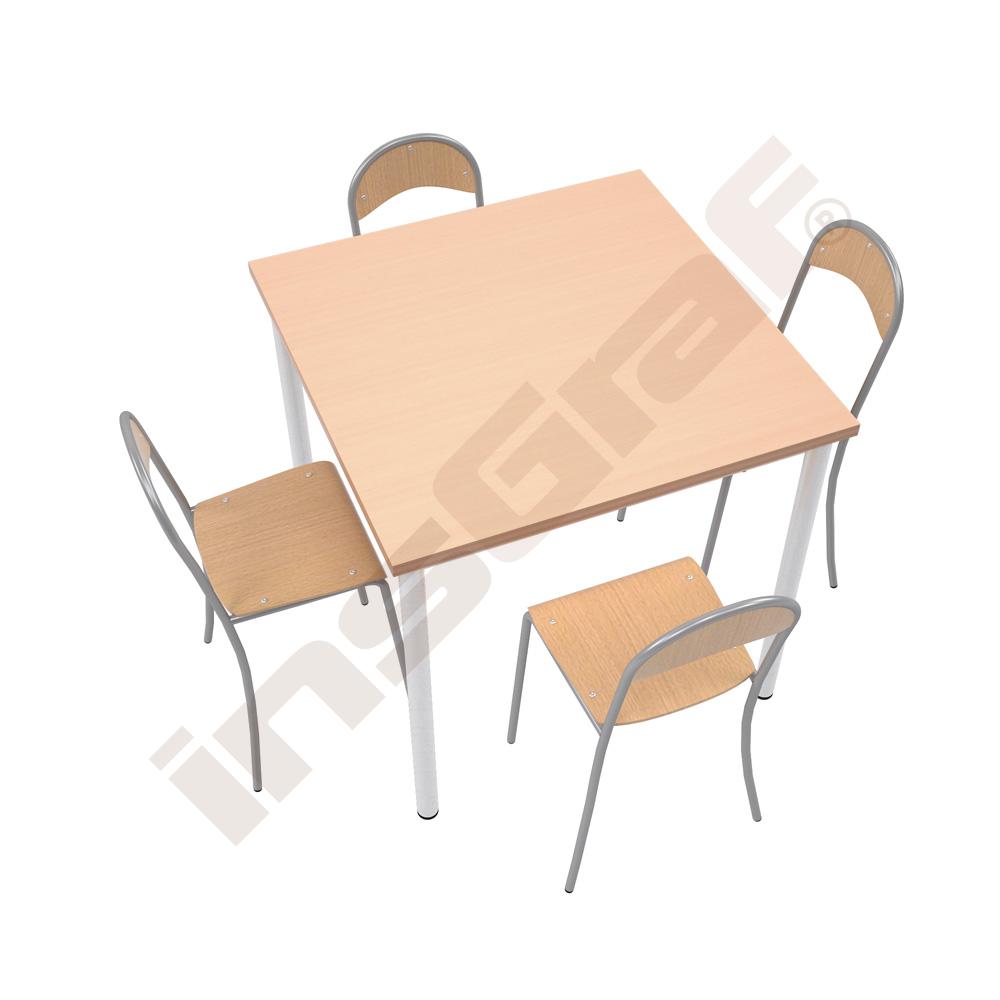 Stůl Mila 80 x 80 javor se 4 židlemi P stříbrnými, vel. 6