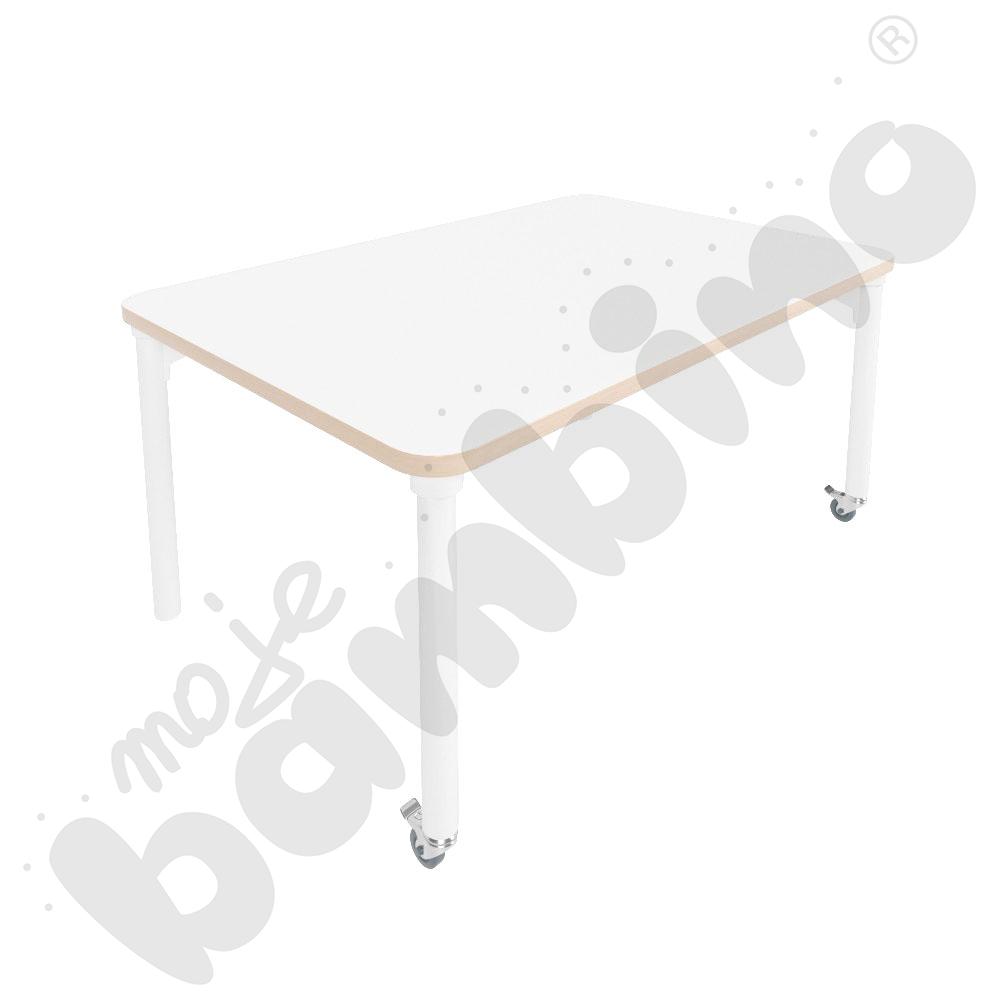 Stół Marcus 120 x 80 cm, rozm. 3, nogi drewniane białe z 2 kółkami, blat biały, obrzeże ABS