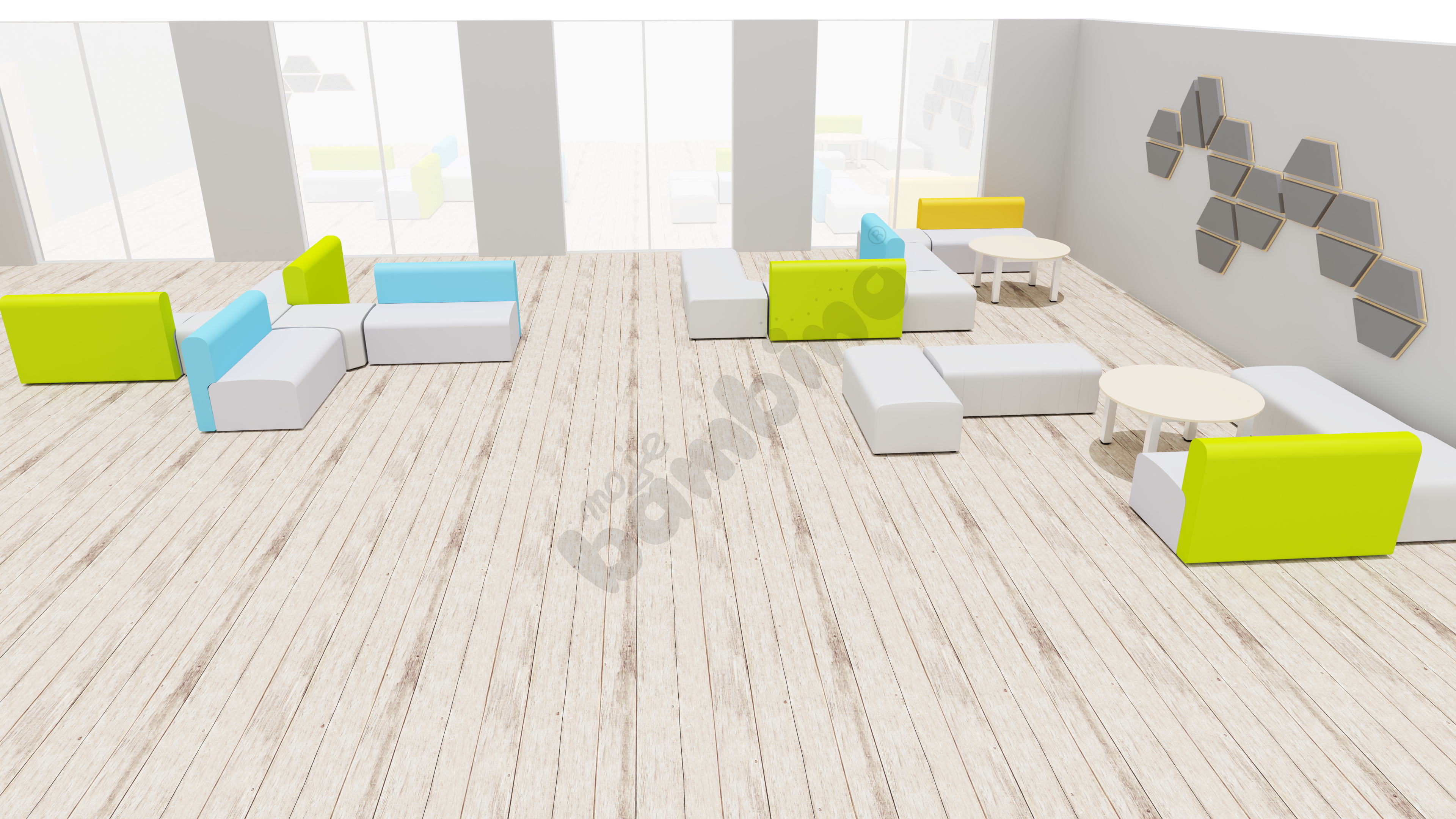 Strefa odpoczynku na korytarzu szkolnym