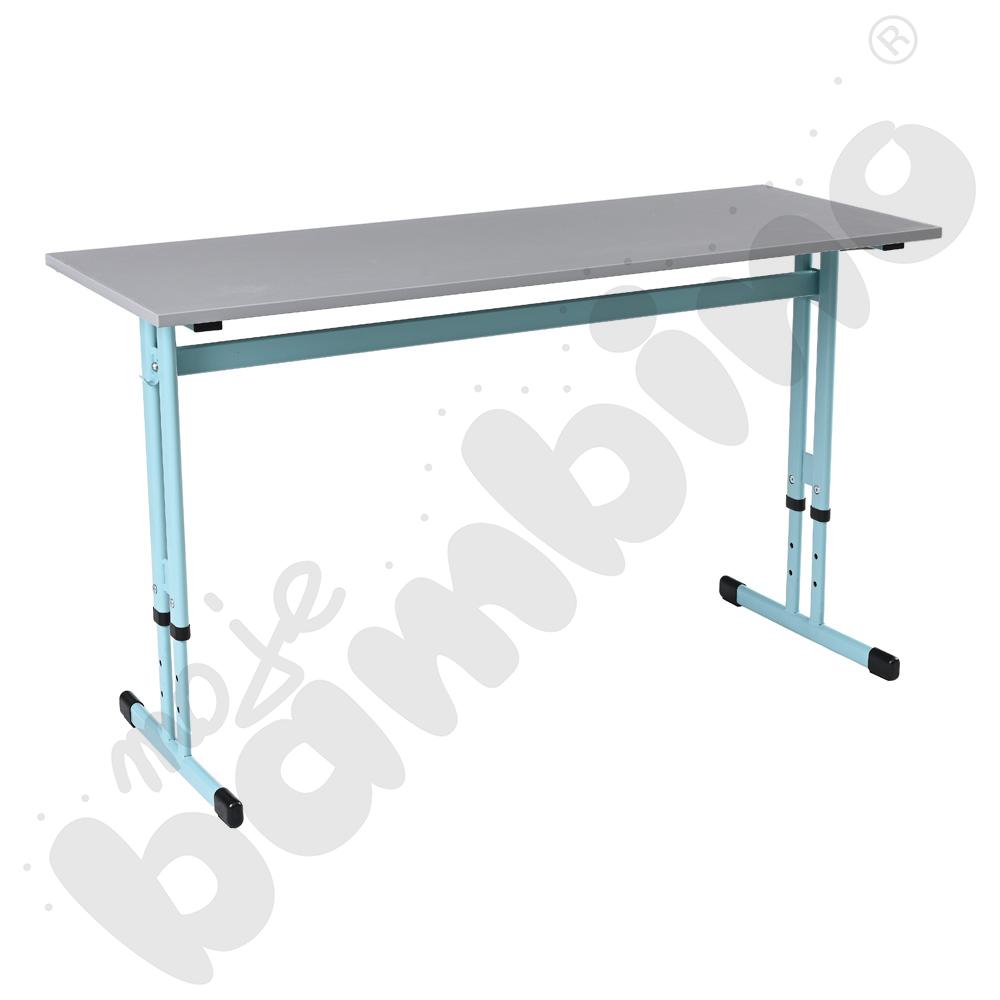 Stół IN-R 130x50 rozm. 3-7, 2-os., stelaż turkusowy, blat szary, obrzeże ABS, narożniki proste