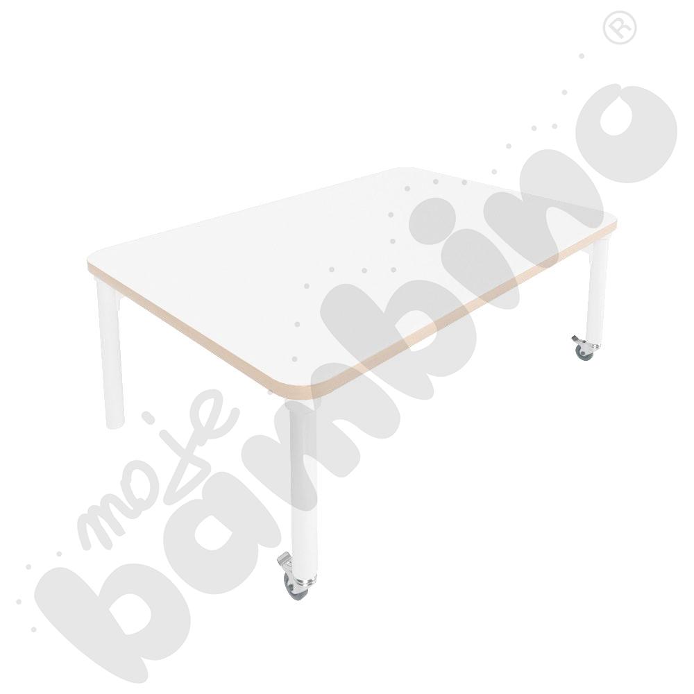 Stół Marcus 120 x 80 cm, rozm. 1, nogi drewniane białe z 2 kółkami, blat HPL biały, obrzeże ABS