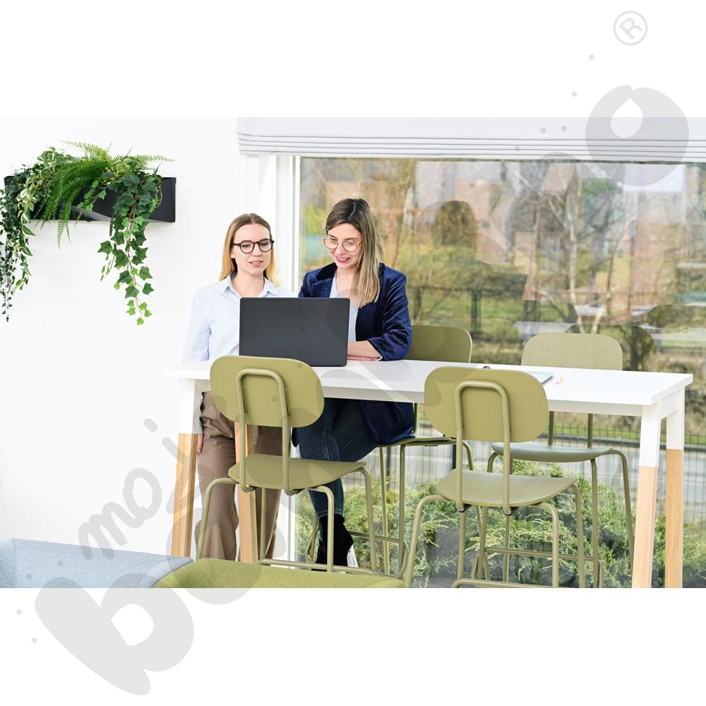 Stół wysoki OgiW biały z 4 hokerami wysokimi New School oliwkowymi