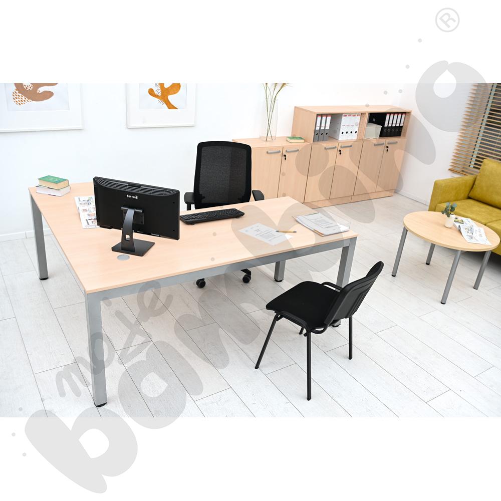 Biurko Grande narożne prawe z metalowymi nogami, klon jasny