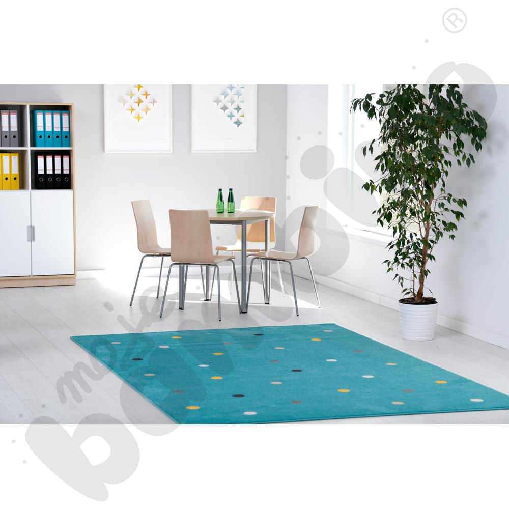 Dywan turkusowy w kolorowe kropki, 2 x 3 m