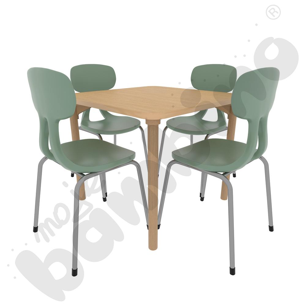 Stół Marcus 80 x 80 klon HPL z 4 krzesłami Colores oliwkowymi, rozm. 5