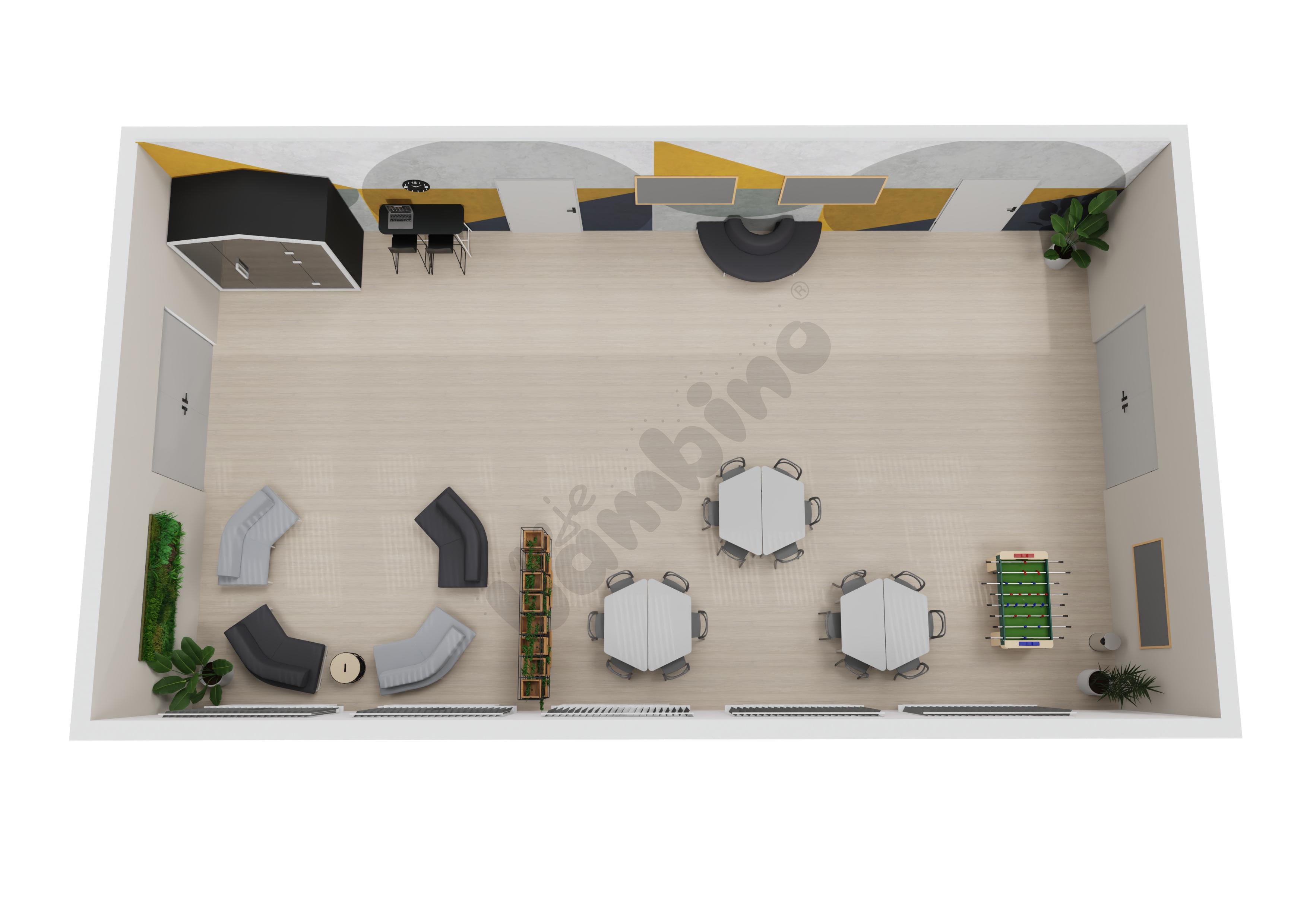 Korytarz szkolny z budką akustyczną 