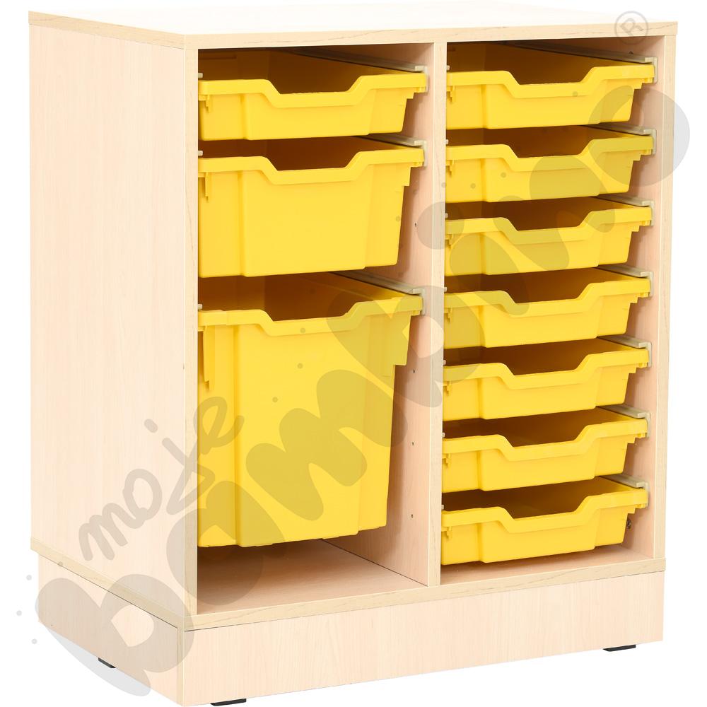 Regał Grande M na pojemniki, na cokole – 2 kolumny – klon jasny