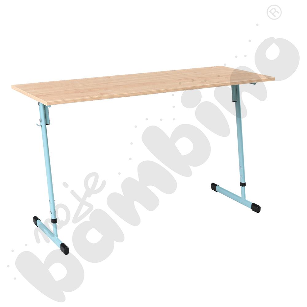Stół T 130x50 rozm. 5-6, 2-os., stelaż turkusowy, blat klon 375, obrzeże ABS, narożniki proste