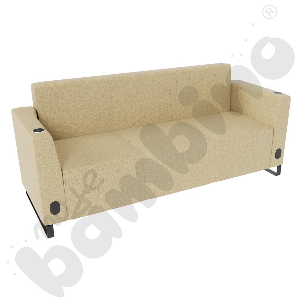 Sofa Universum 3-os. wys. 82 cm, 2 boki niskie, oba z gniazdkiem elektrycznym i indukcją, tkanina RO09