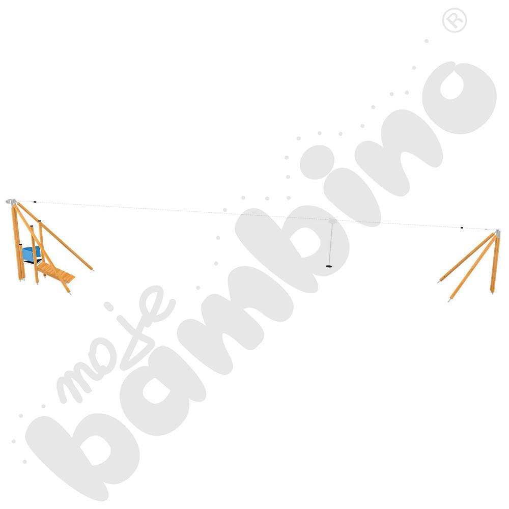 Zjazd linowy, drewniane słupy